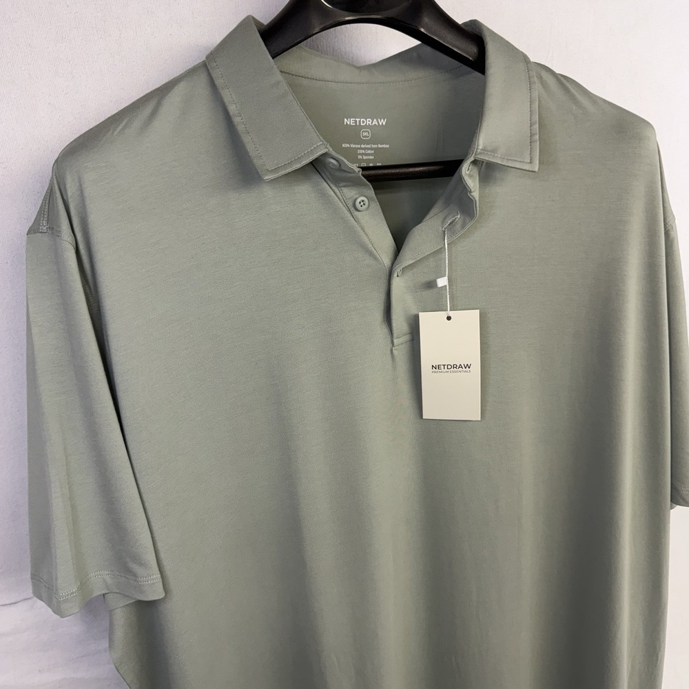 Men's Green Bamboo Viscose Polo Golf Shirt Short Sleeve 3X